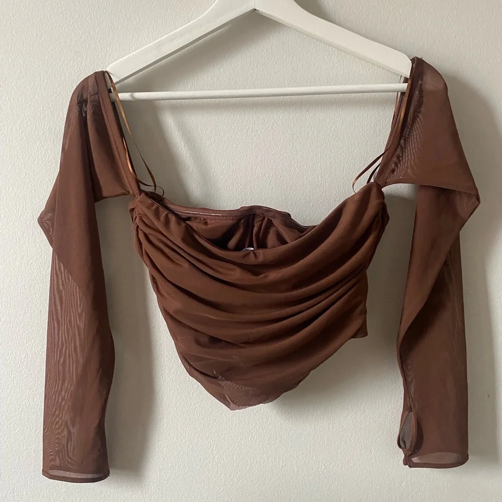 Brown Corset Off The Shoulder Top - Picture 2 of 10